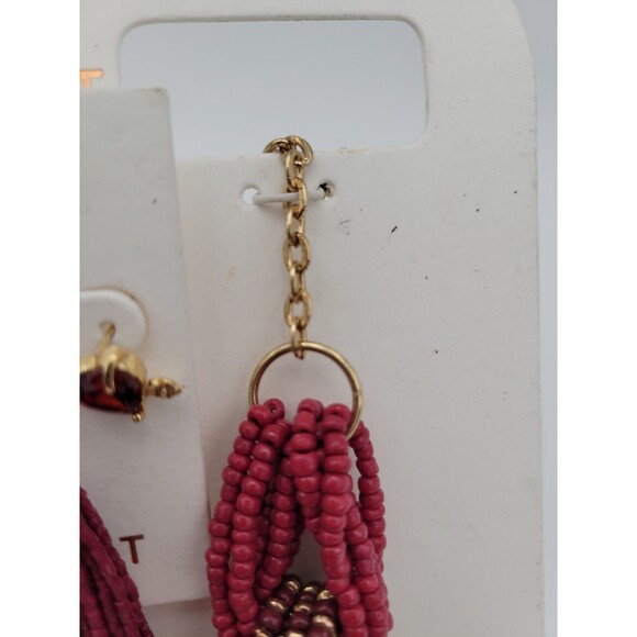 Lane Bryant Jewelry Set Necklace And 2 Pairs Earrings Dark pink Rope Beaded - Picture 6 of 6
